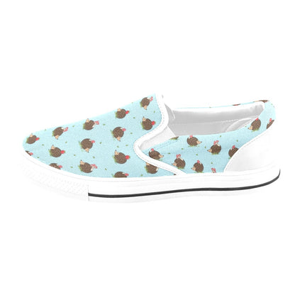 Hedgehog Print Design LKS402 White Slip Ons Canvas Women's Shoes