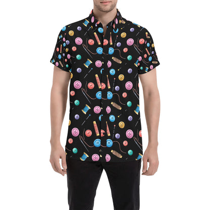Sewing Print Design LKS309 Men Short Sleeve Button Up Shirt