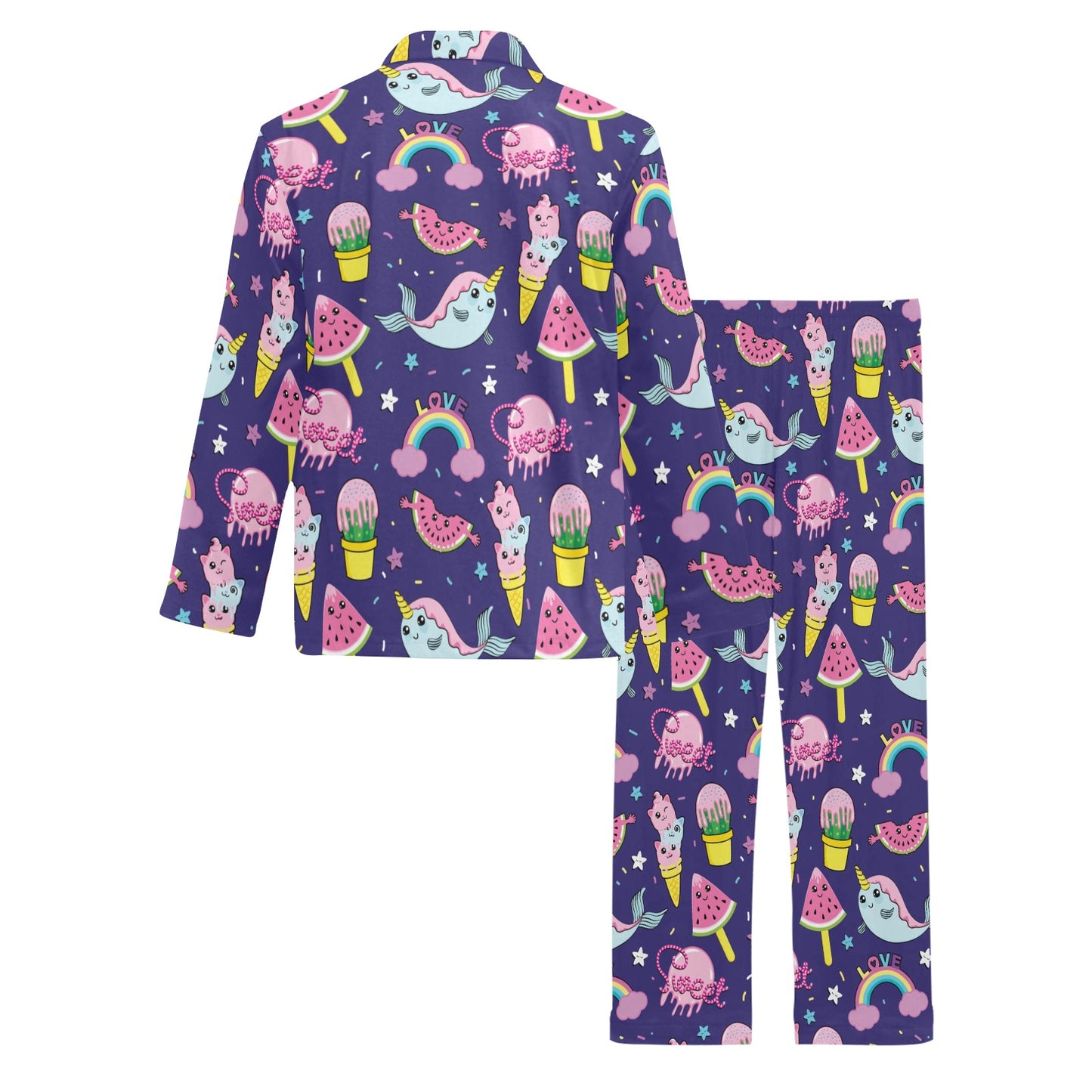 Narwhal Cute Pattern Print Design 02 Men's Long Pajama Set