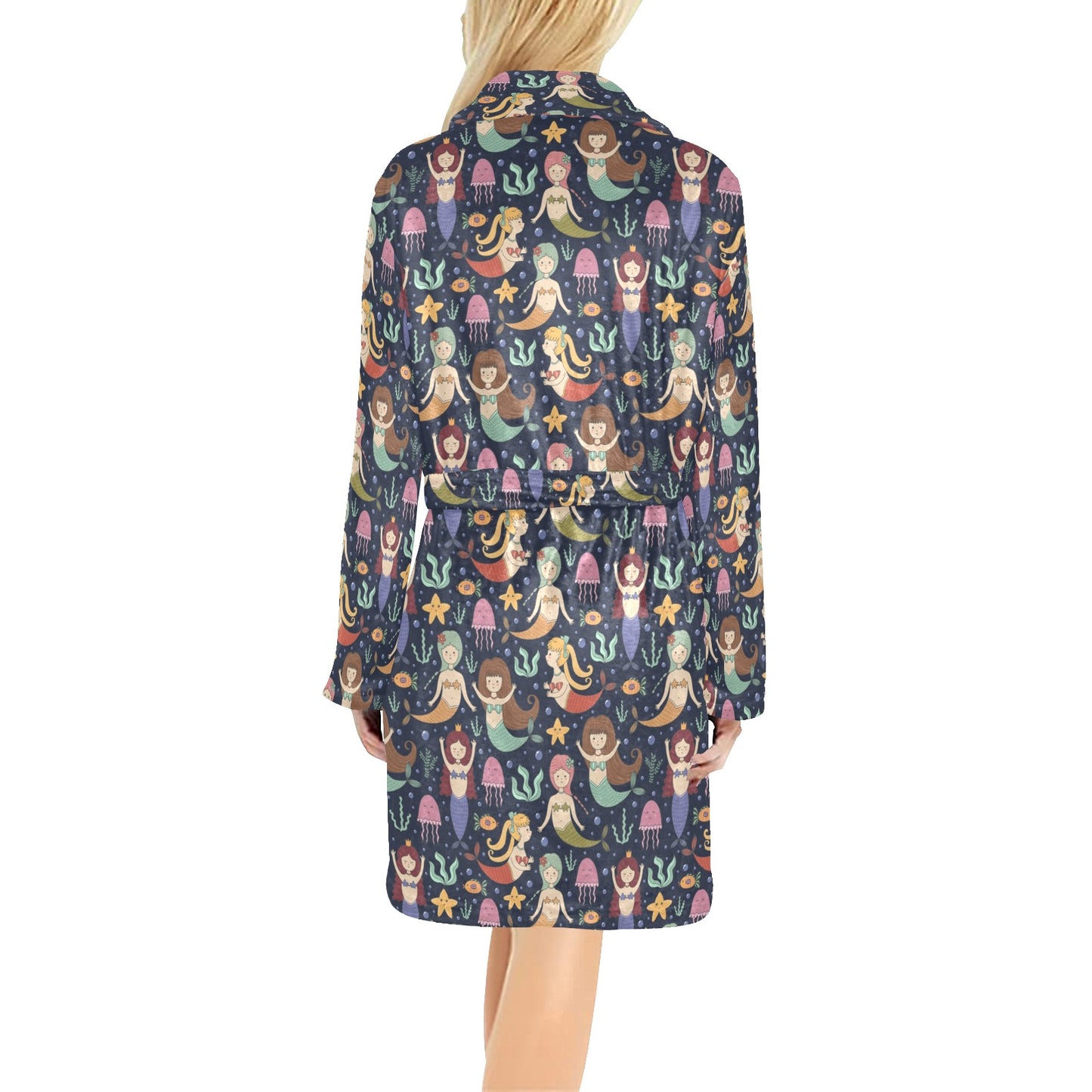 Mermaid Cartoon Pattern Print Design 03 Women's Fleece Robe