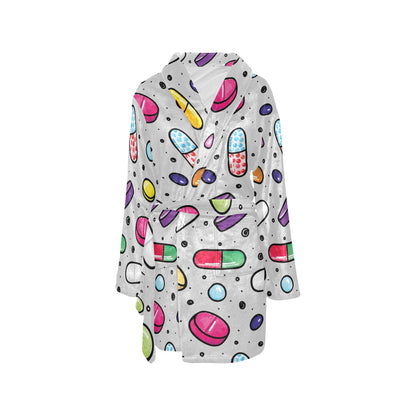 Pill Pattern Print Design A04 Women's Fleece Robe