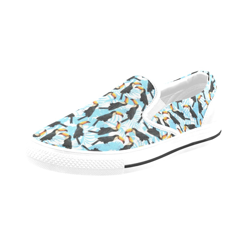 Toucan Print Design LKS303 White Slip Ons Canvas Women's Shoes
