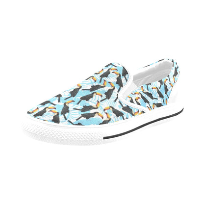 Toucan Print Design LKS303 White Slip Ons Canvas Women's Shoes