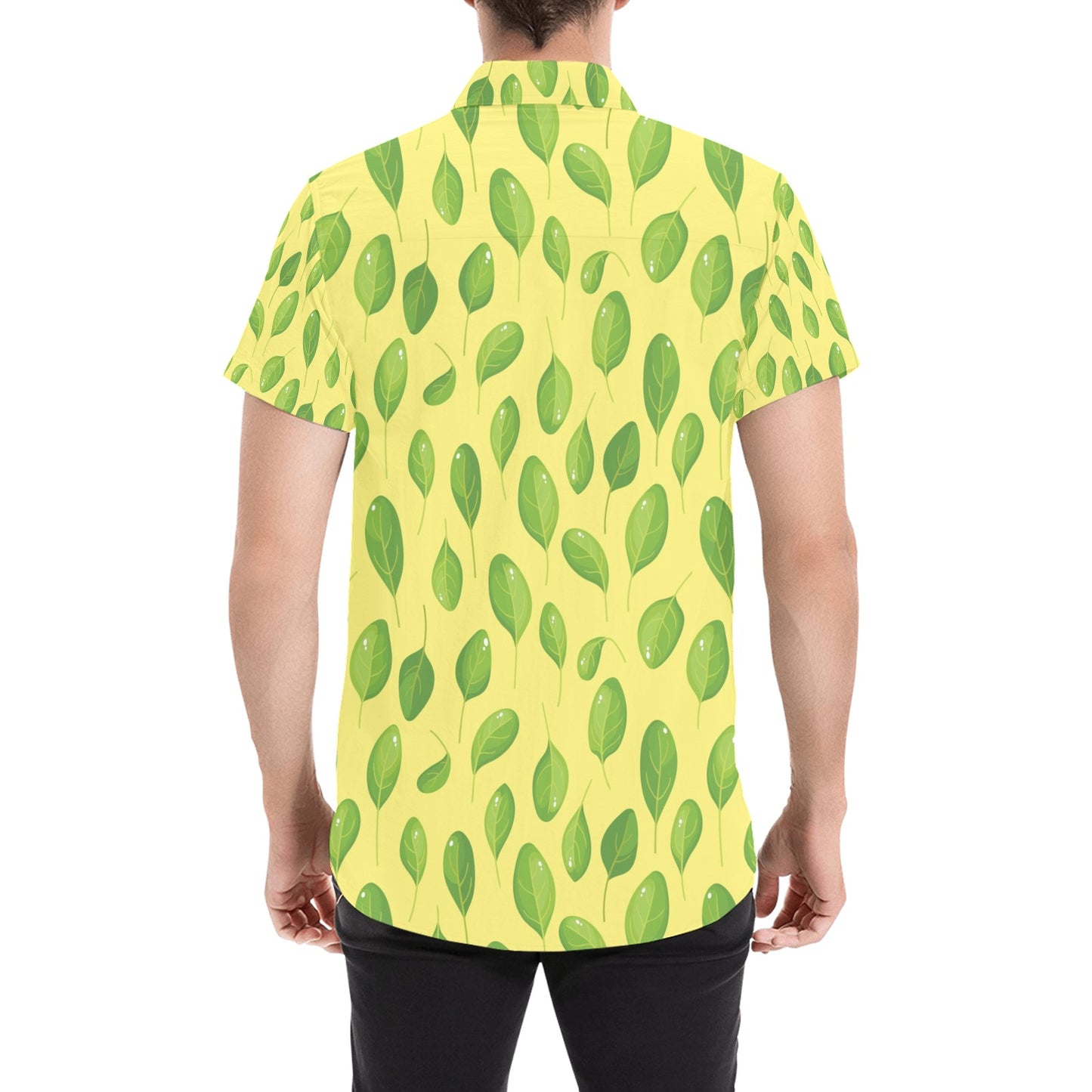 Spinach Print Design LKS302 Men Short Sleeve Button Up Shirt