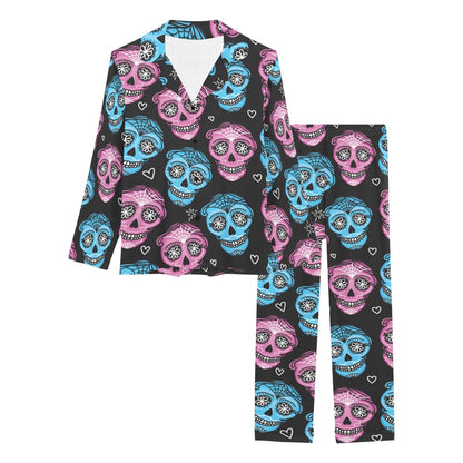 Day of the Dead Skull Print Pattern Women's Long Pajama Set