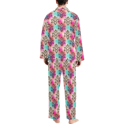 lotus Boho Pattern Print Design LO02 Men's Long Pajama Set
