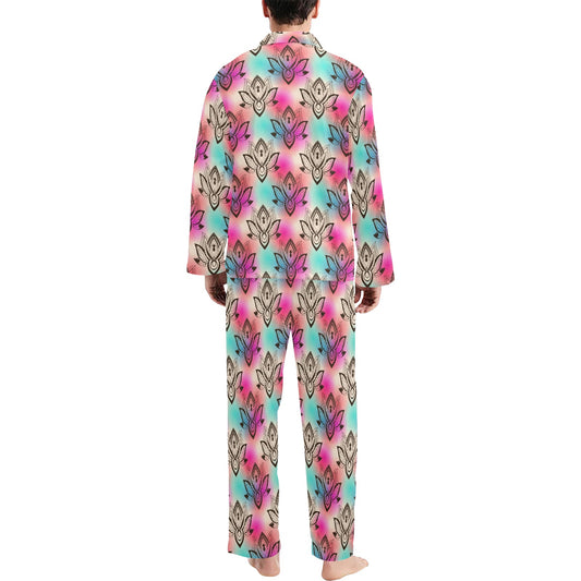 lotus Boho Pattern Print Design LO02 Men's Long Pajama Set
