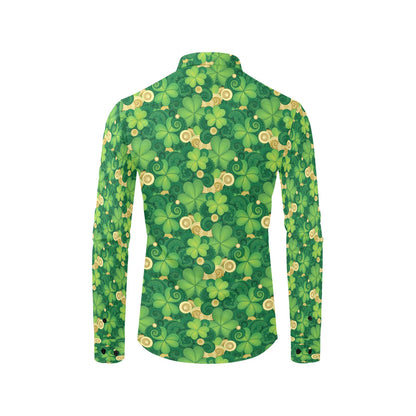 Shamrock Print Design LKS301 Men's Long Sleeve Dress Shirt