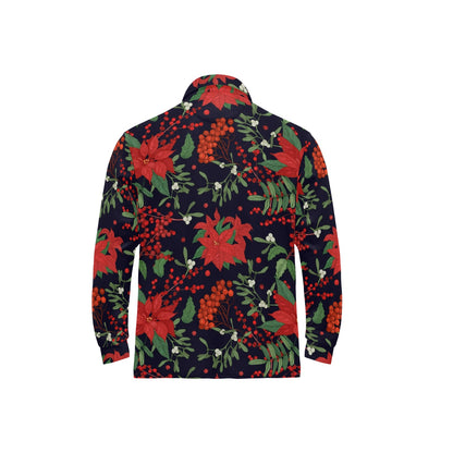 Poinsettia Pattern Print Design POT02 Long Sleeve Polo Shirt For Men's