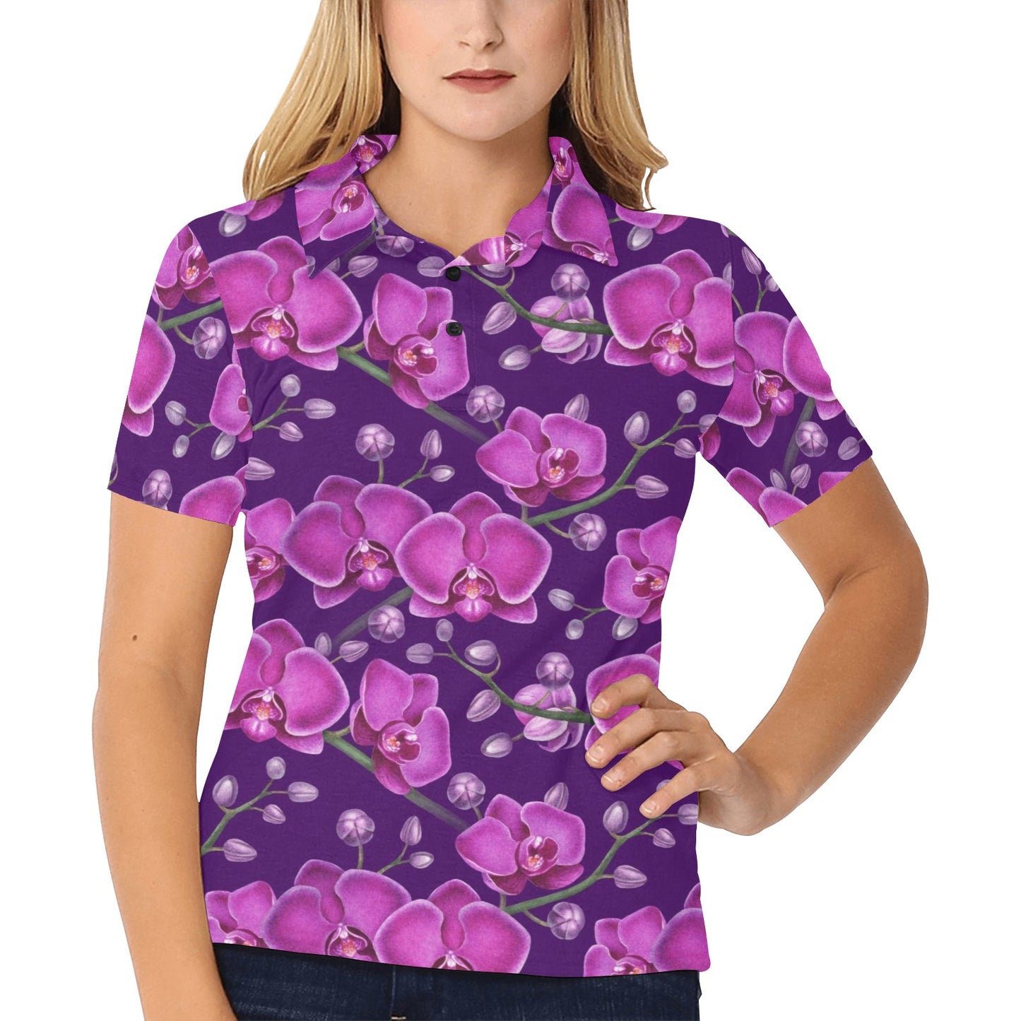 Orchid Pattern Print Design A03 Women's Polo Shirt