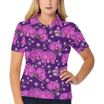Orchid Pattern Print Design A03 Women's Polo Shirt