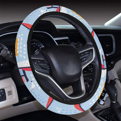 Sailboat Print Design LKS304 Steering Wheel Cover with Elastic Edge