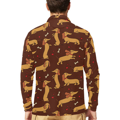 Dachshund Happy Print Pattern Long Sleeve Polo Shirt For Men's