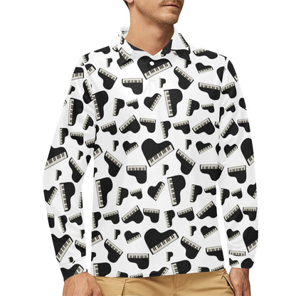 Piano Print Design LKS405 Long Sleeve Polo Shirt For Men's