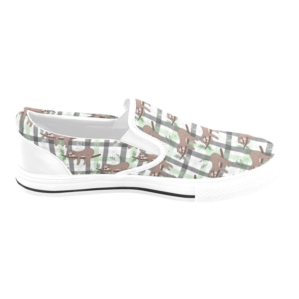 Sloth Print Design LKS301 White Slip Ons Canvas Women's Shoes