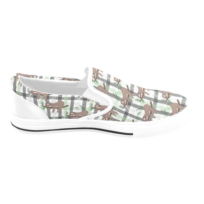 Sloth Print Design LKS301 White Slip Ons Canvas Women's Shoes