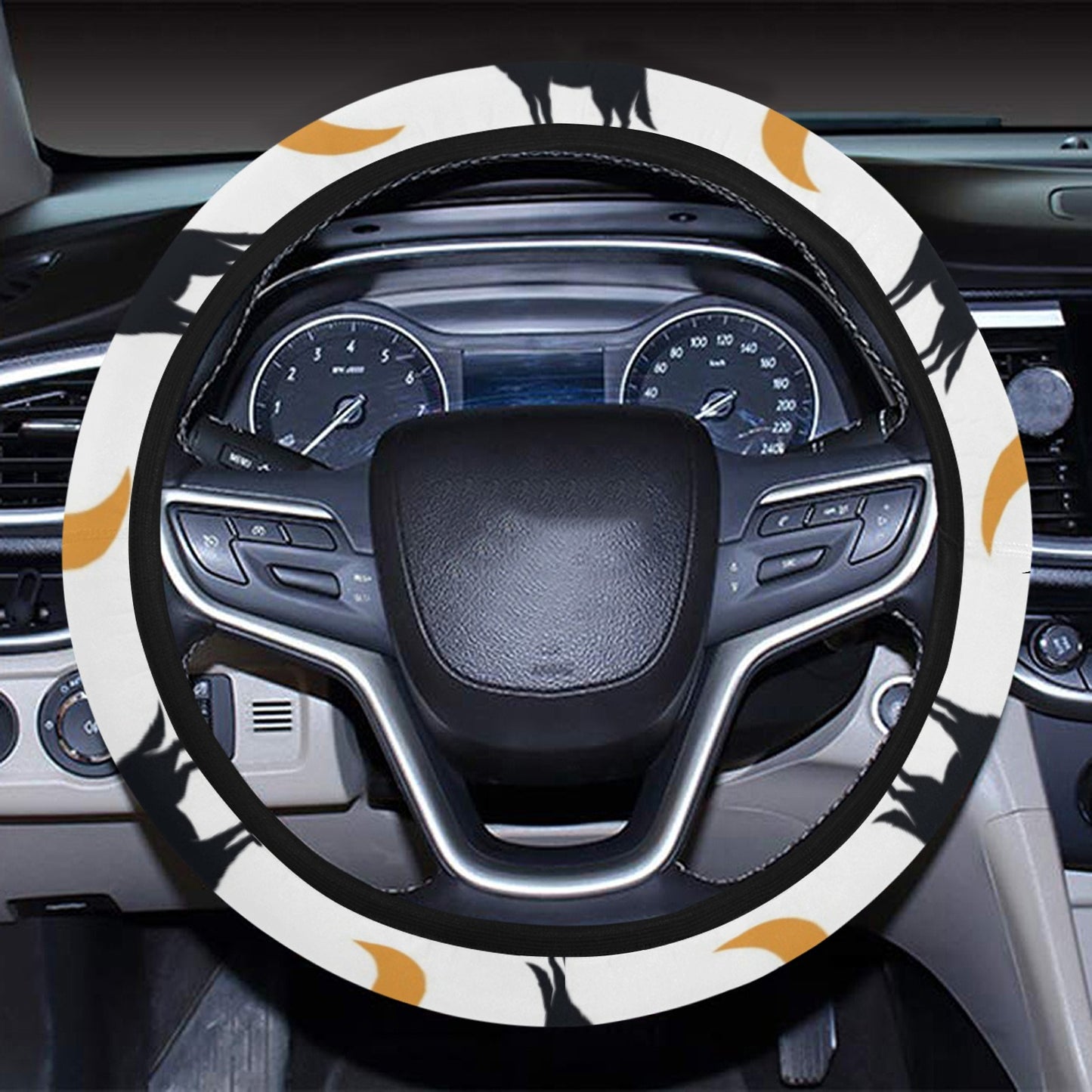 Wolf Moon Print Design LKS302 Steering Wheel Cover with Elastic Edge