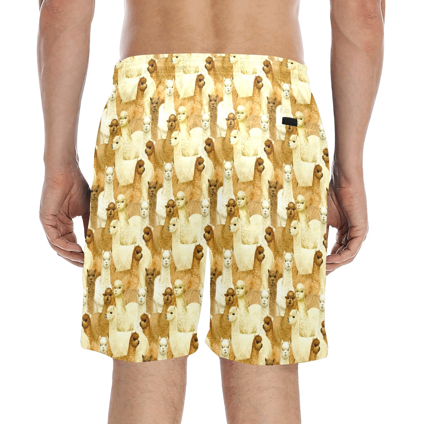 Alpaca Watercolor Design Themed Print Men's Swim Trunks Beach Shorts