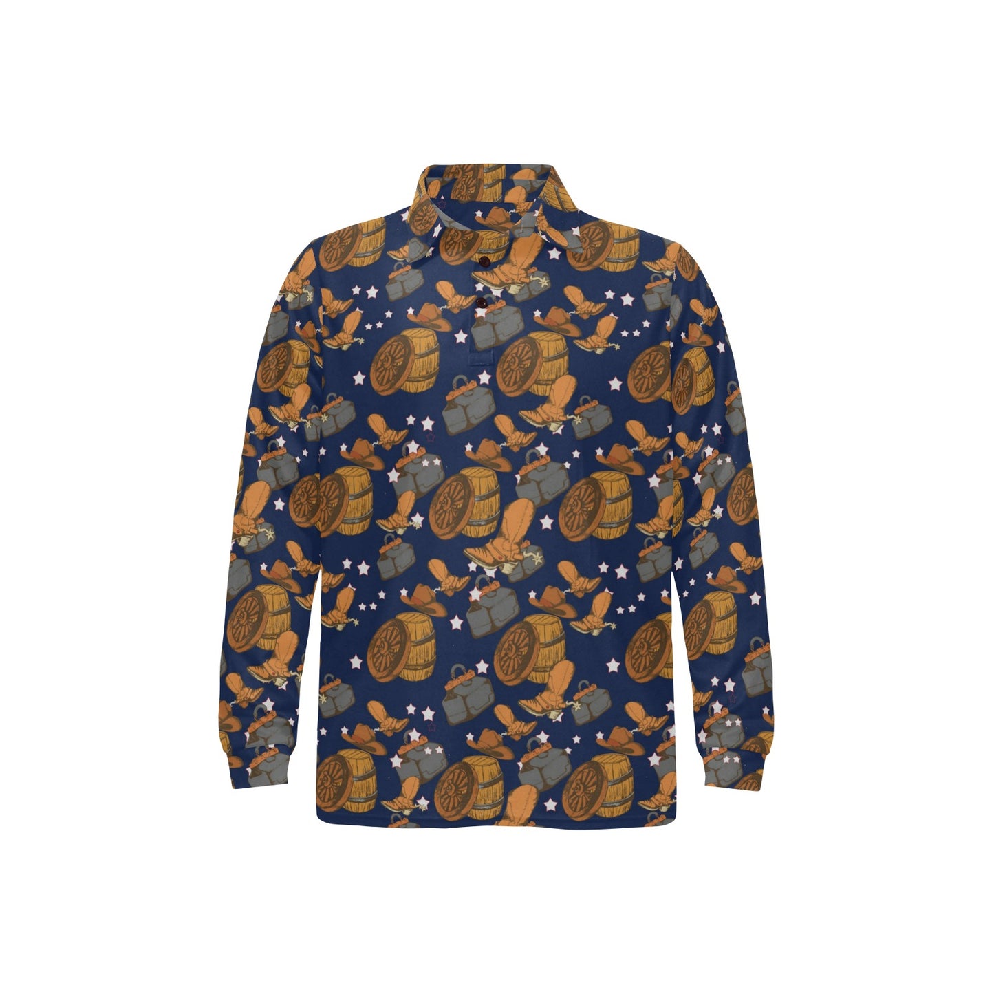 Cowboy Pattern Print Design 03 Long Sleeve Polo Shirt For Men's