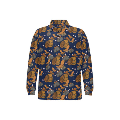 Cowboy Pattern Print Design 03 Long Sleeve Polo Shirt For Men's