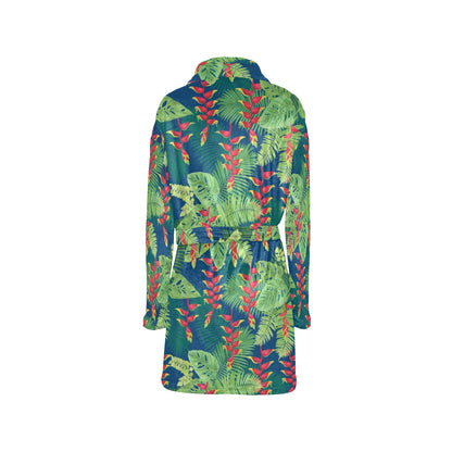 Heliconia Pattern Print Design HL08 Women's Fleece Robe