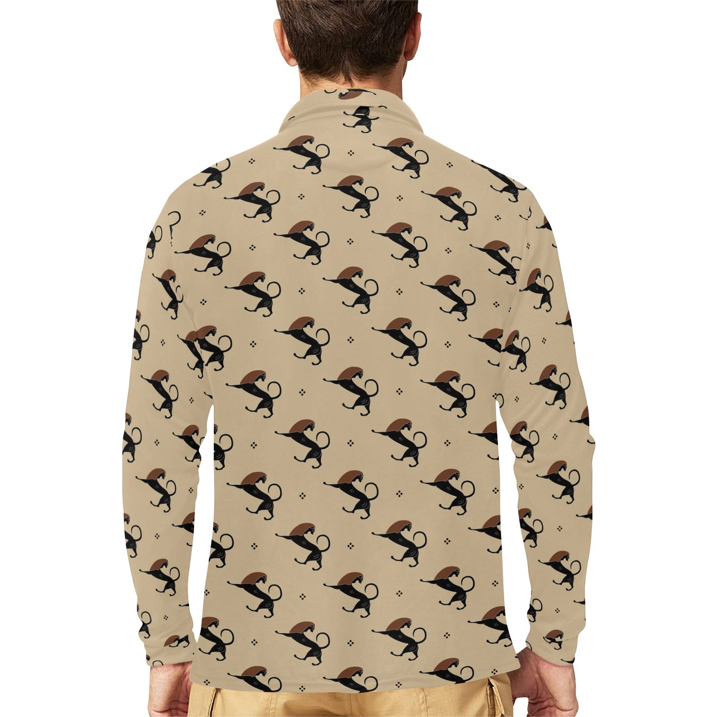 Ancient Greek Print Design LKS3011 Long Sleeve Polo Shirt For Men's