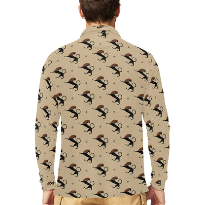 Ancient Greek Print Design LKS3011 Long Sleeve Polo Shirt For Men's