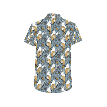 Squirrel Print Design LKS305 Men Short Sleeve Button Up Shirt