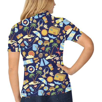 Beach Themed Pattern Print Design 04 Women's Polo Shirt