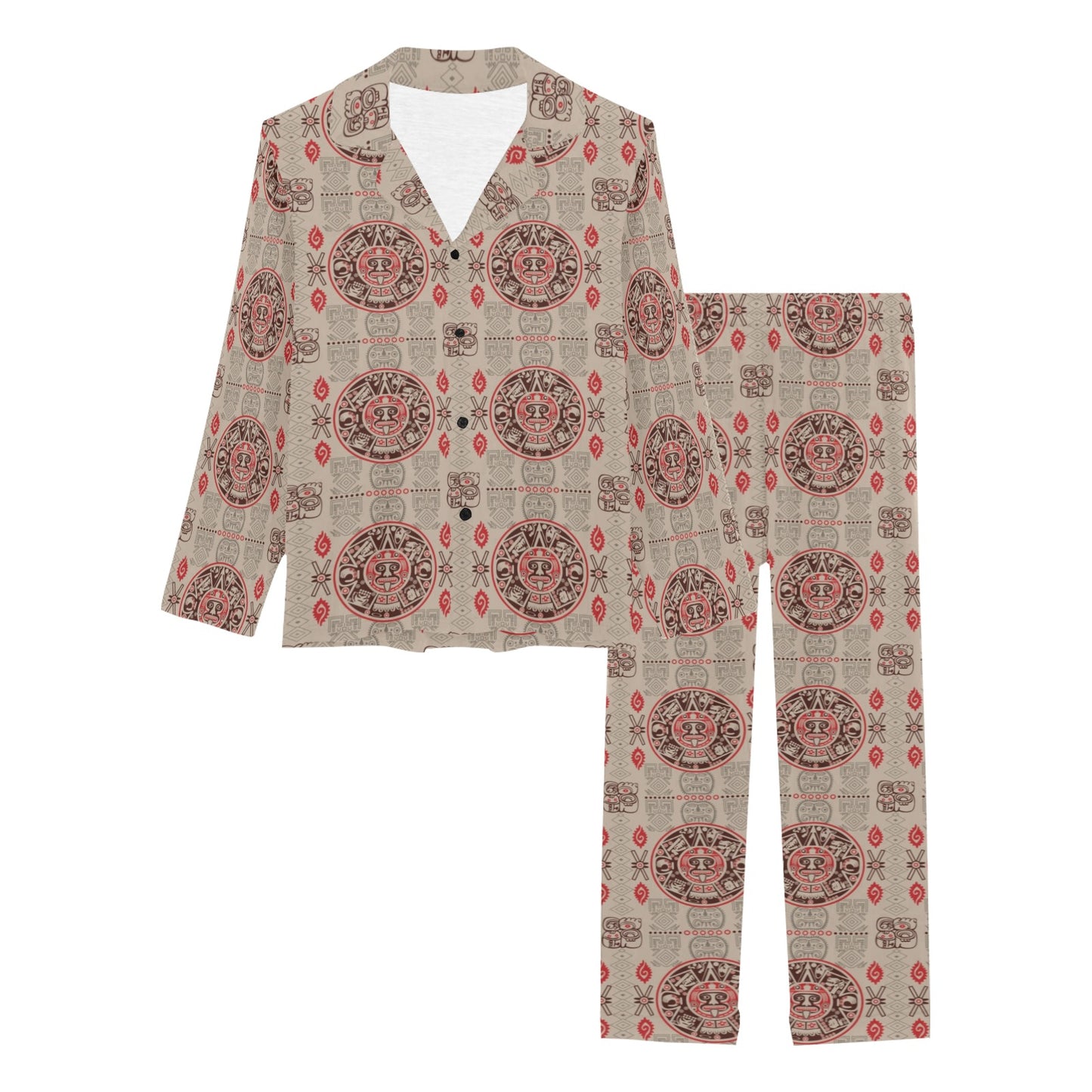 Calendar Aztec Print Pattern Women's Long Pajama Set