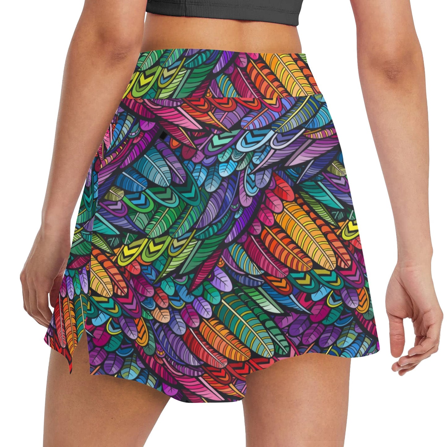 Feather Multicolor Design Print 17" Golf & Pickleball Skort with Pockets