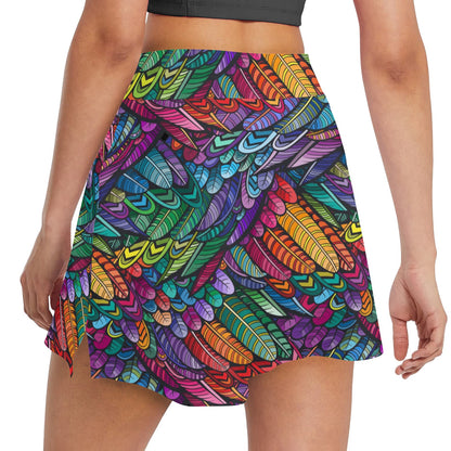 Feather Multicolor Design Print 17" Golf & Pickleball Skort with Pockets