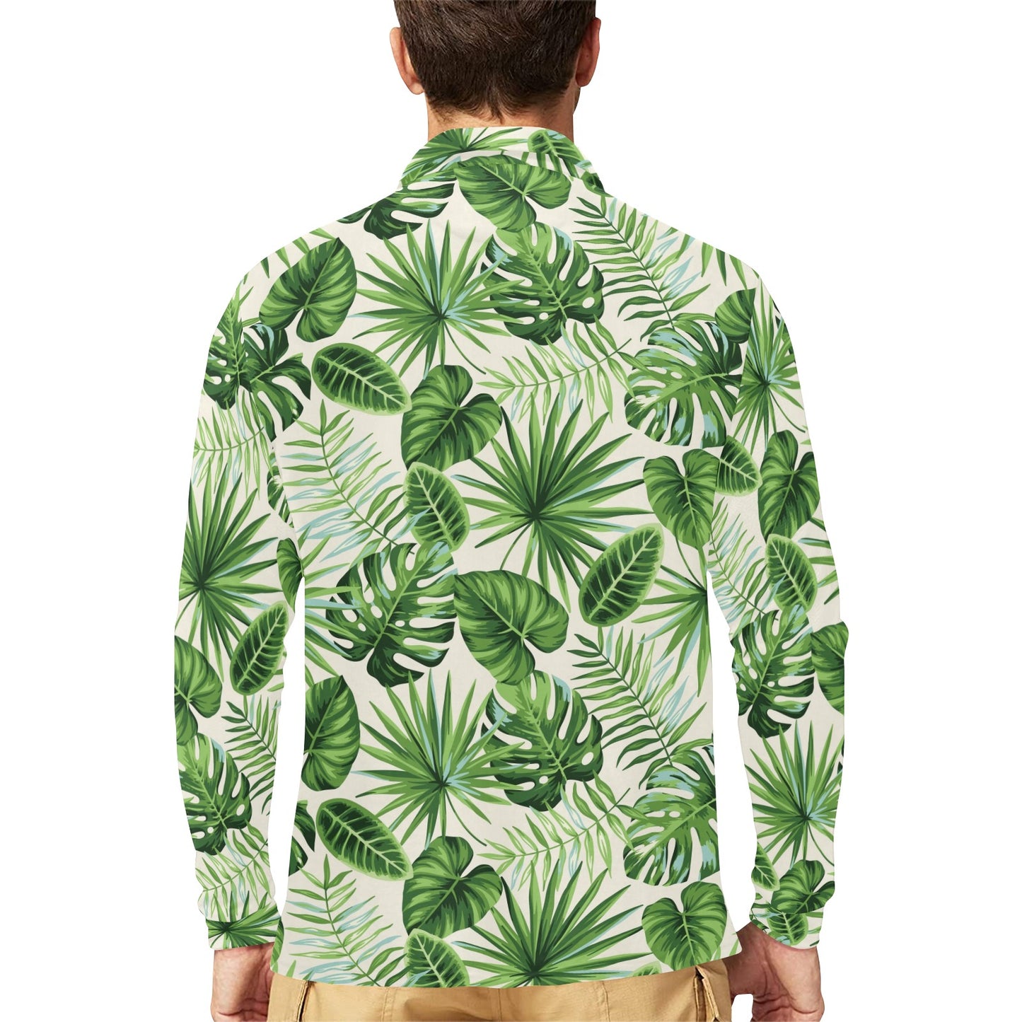 Palm Leaf Pattern Print Design A01 Long Sleeve Polo Shirt For Men's