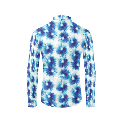 Tie Dye Blue Print Design LKS305 Men's Long Sleeve Dress Shirt