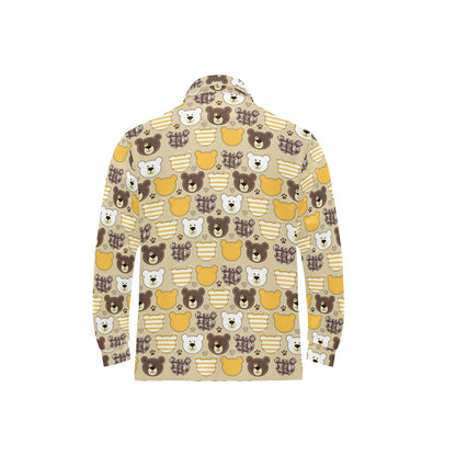 Bear PatchworkPattern Print Design 01 Long Sleeve Polo Shirt For Men's