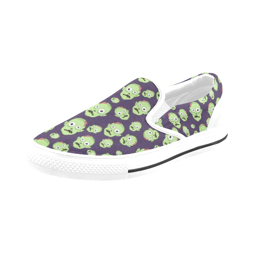 Zombie Print Design LKS303 White Slip Ons Canvas Women's Shoes