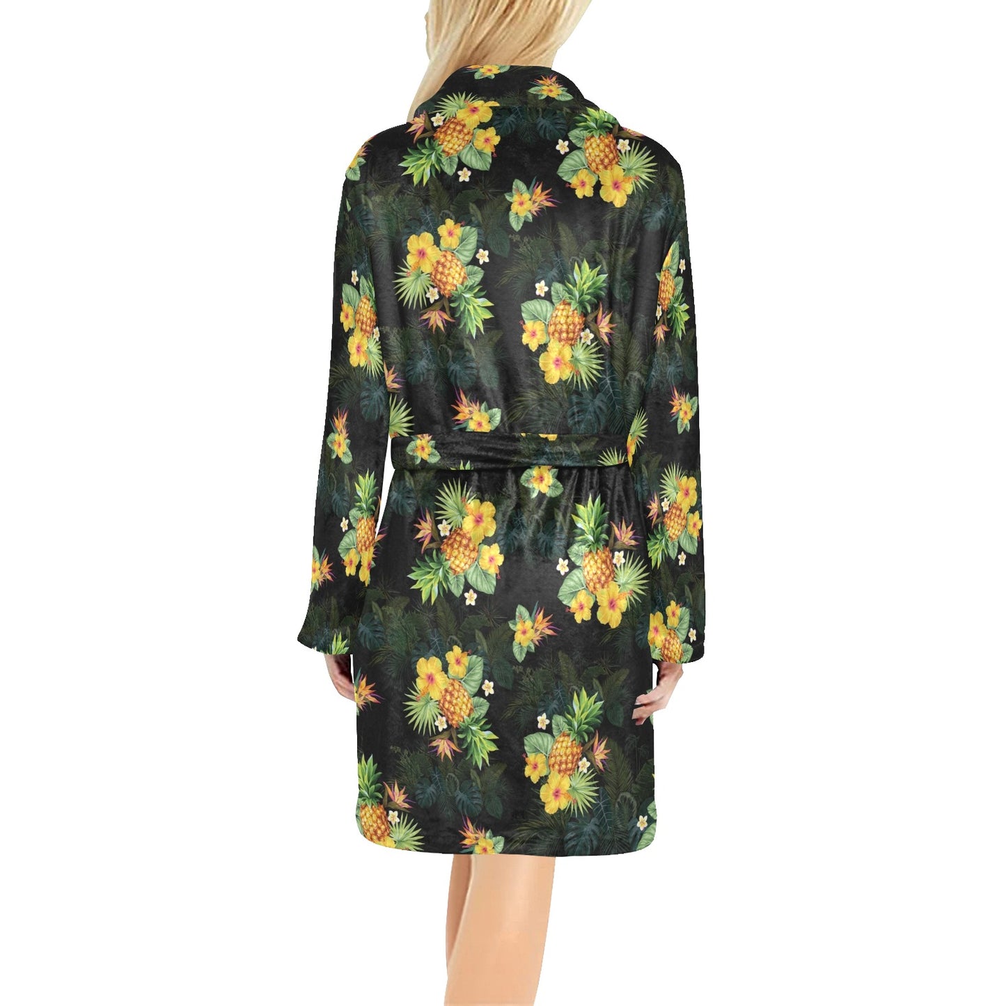 Pineapple Tropical Flower Print Pattern Women's Fleece Robe