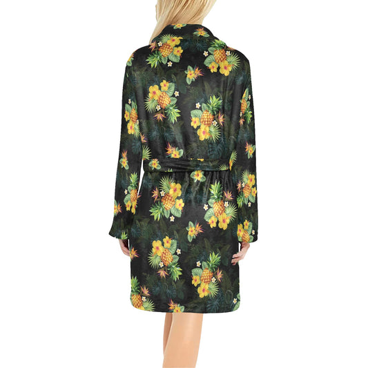Pineapple Tropical Flower Print Pattern Women's Fleece Robe