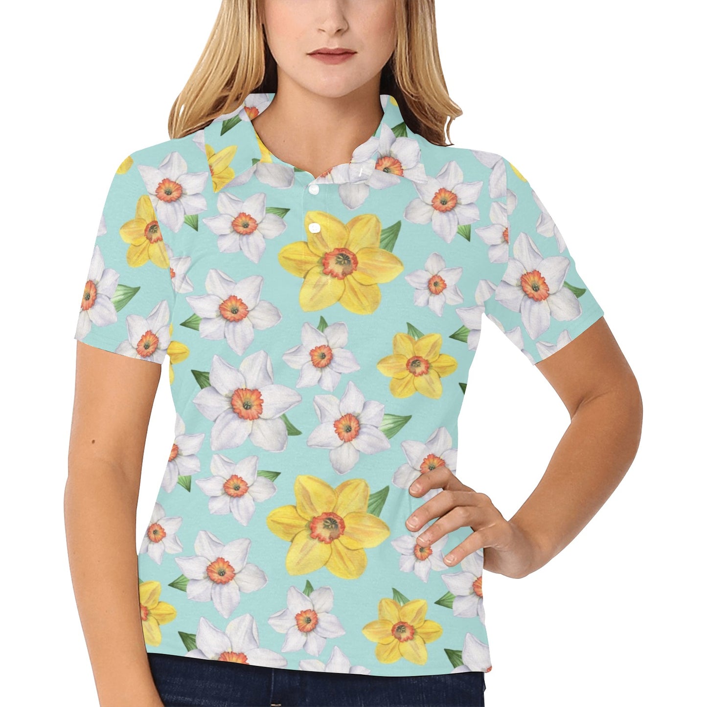 Daffodils Pattern Print Design DF07 Women's Polo Shirt