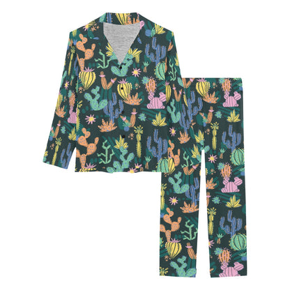 Cactus Pattern Print Design 05 Women's Long Pajama Set