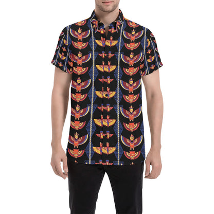 Totem Print Design LKS301 Men Short Sleeve Button Up Shirt