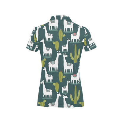 Llama Aztec Style Pattern Print Design 01 Women's Polo Shirt