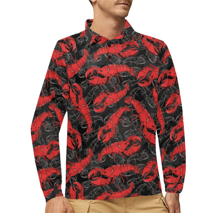 Lobster Pattern Print Design 04 Long Sleeve Polo Shirt For Men's