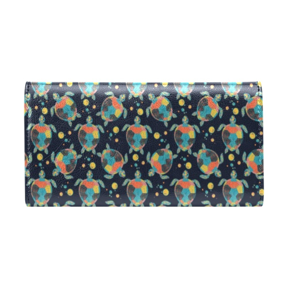 Sea Turtle Colorful with bubble Print Women's Trifold Wallet
