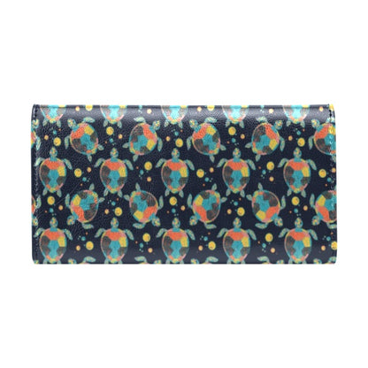 Sea Turtle Colorful with bubble Print Women's Trifold Wallet