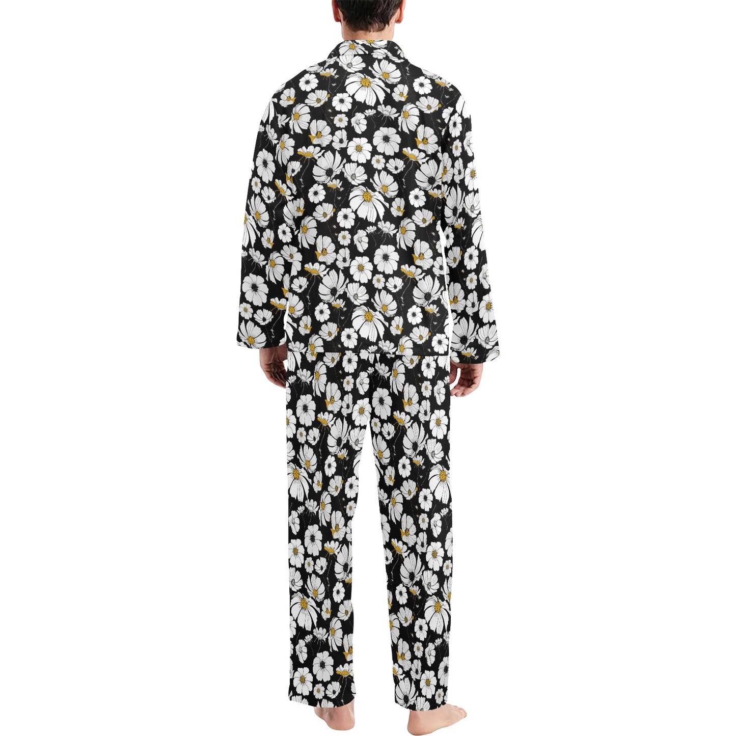 Daisy Pattern Print Design 02 Men's Long Pajama Set
