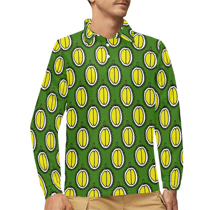 Durian Pattern Print Design DR01 Long Sleeve Polo Shirt For Men's