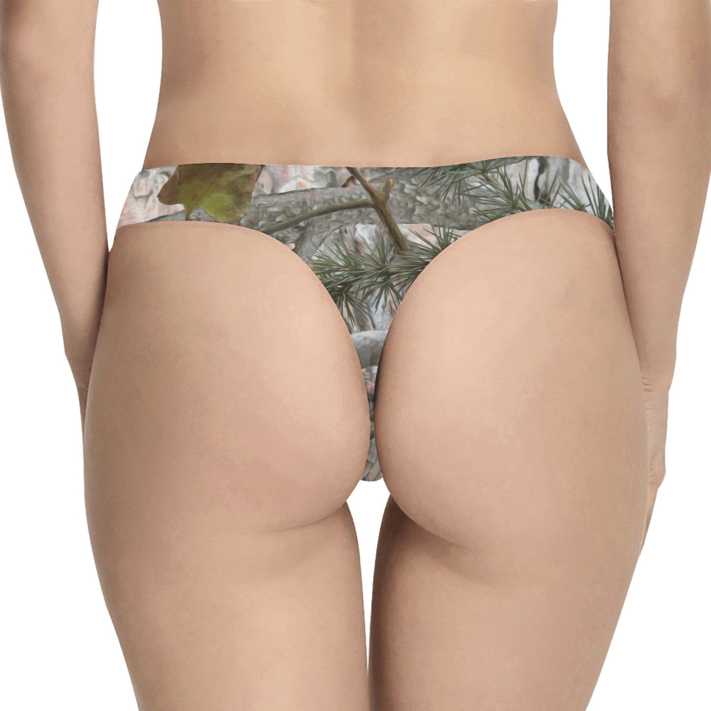 Camo Realistic Tree Forest Pattern Women's Thongs