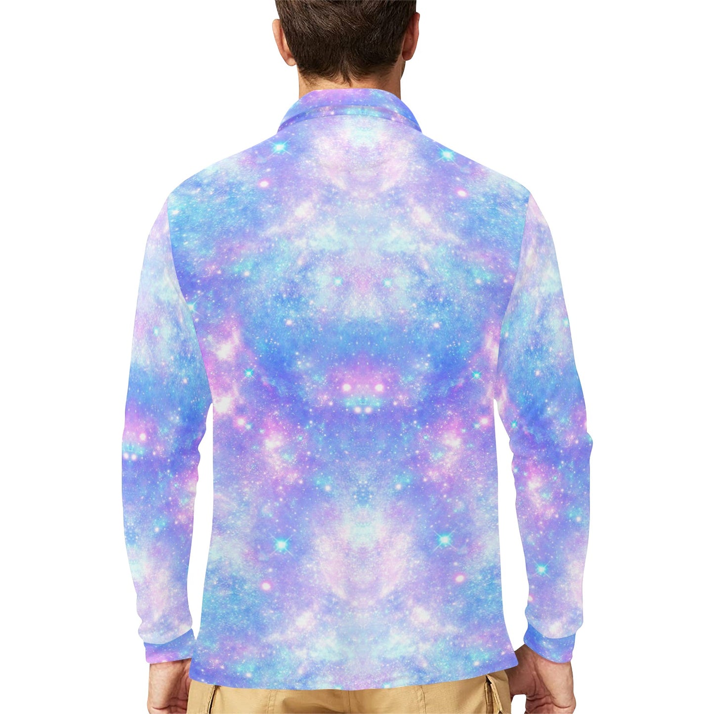 Galaxy Stardust Pastel Color Print Long Sleeve Polo Shirt For Men's