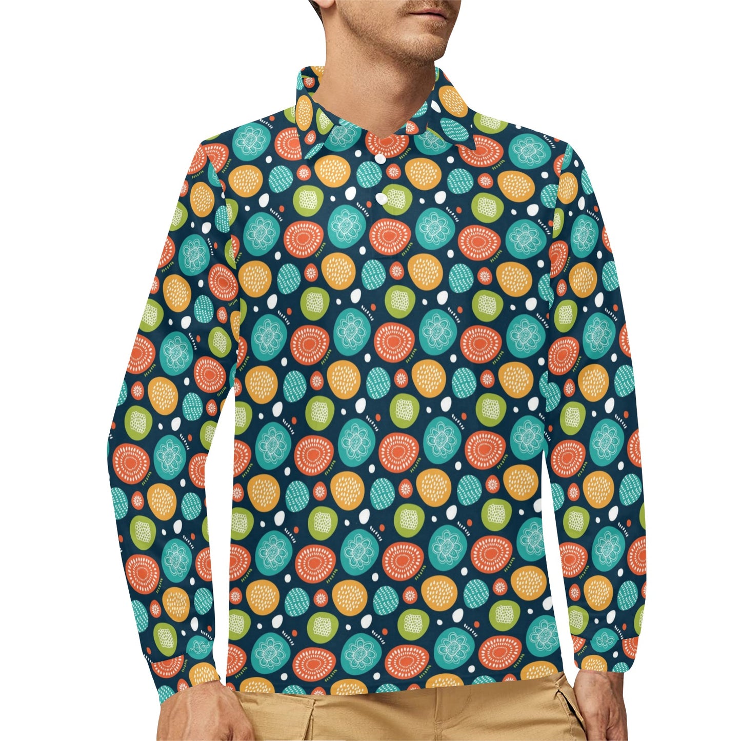 Swedish Themed Design Long Sleeve Polo Shirt For Men's